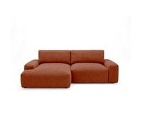 Tama - Canapé d'angle gauche 4 places convertible avec coffre en tissu - Terracotta