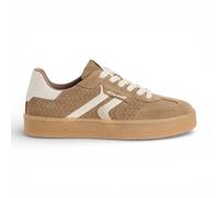 Tamaris Baskets Chaussures Femme Cuir Taupe Rayures Blances