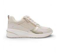 Tamaris Baskets Compensées Femme Blanc Or à Lacets Zip Équitation Plateforme
