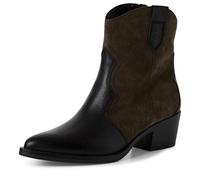 Tamaris Bottines à talon pour femme - En cuir noir et olive - Taille 37 EU, Black Leather Olive, 37 EU