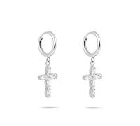 Tamaris Boucles d'oreilles créoles en acier inoxydable avec pendentif en forme de croix - Argent - 1,2 cm - Fermoir à charnière - Imperméable et doux pour la peau