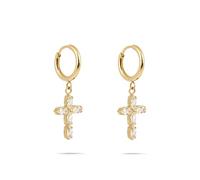 Tamaris Boucles d'oreilles créoles en acier inoxydable avec pendentif en forme de croix - Or IP - 1,2 cm - Fermoir à rabat - Imperméable et doux pour la peau