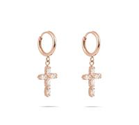 Tamaris Boucles d'oreilles créoles en acier inoxydable avec pendentif en forme de croix - Or rose IP - 1,2 cm - Fermoir à rabat - Imperméable et doux pour la peau