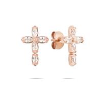 Tamaris Boucles d'oreilles en acier inoxydable avec motif croix - Or rose IP - 1,4 cm - Imperméable et doux pour la peau