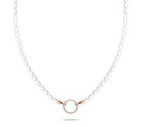 Tamaris Collier pour breloques en acier inoxydable - IP or rose - Chaîne de perles de verre réglable jusqu'à 45 cm - Imperméable et doux pour la peau