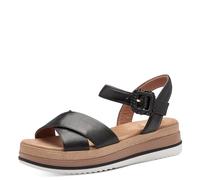 Tamaris Comfort Sandales Plates Femme Cuir avec Fermeture Velcro, Black, 37 EU
