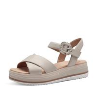 Tamaris Comfort Sandales Plates Femme Cuir avec Fermeture Velcro, Lt Grey, 37 EU
