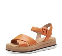 Tamaris Comfort Sandales Plates Femme Cuir avec Fermeture Velcro, Orange, 40 EU