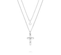 Tamaris Ensemble collier avec pendentif en forme de croix - Acier inoxydable - Argent - Chaîne d'ancre réglable jusqu'à 47 cm - Imperméable et doux pour la peau