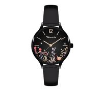 Tamaris Montre-Bracelet Femme Basic Quarzuhr Analog 34mm, avec Cuir Bracelet, Florales Ziffernblatt, 3 ATM Wasserdicht - Argent Floral et Rose