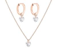 Tamaris Parure de bijoux avec pierre de zircone - Collier avec pendentif en forme de cœur et créoles avec pendentif en forme de cœur - Or rose IP - Chaîne d'ancre réglable jusqu'à 45 cm - Imperméable