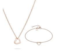 Tamaris Parure de bijoux - Collier avec pendentif en forme de cœur et bracelet assorti - Or rose IP - Chaîne gourmette réglable jusqu'à 45 cm - Imperméable et doux pour la peau