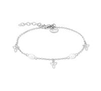 Tamaris Pearl Flower Bracelet argenté avec pierres de zircone et pendentifs en forme de fleur en acier inoxydable