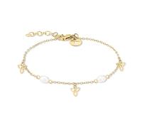 Tamaris Pearl Flower Bracelet doré avec pierres de zircone et pendentifs en forme de fleur en acier inoxydable