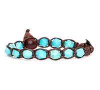 Tamashii Bracelet 1 tour original tibétain ligne diamond cut réalisé avec pierre naturelle de 8 mm turquoise et cordon marron.Unisex.Tg unique, Taglia unica, Coton, Turquoise