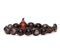 Tamashii Bracelet unisexe original tibétain réalisé avec pierre naturelle obsidienne argent et cordon marron.Tg unique. BHS900-298, Taglia unica, Coton
