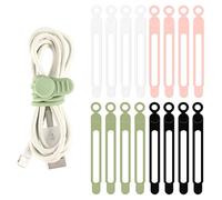 TamBee Lot de 16 attaches de câbles réutilisables en silicone pour écouteurs, téléphone, chargeurs, câbles audio, ordinateur (noir/blanc/vert/rose)) (302)