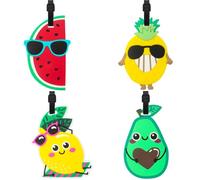 TamBee Lot de 4 étiquettes de bagage avec boucles et carte d'identité, série Fun Fruit (lot de 4)