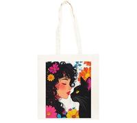 TAMBOOTEE Amour Fantaisiste Entre Une Fillette Aux Fleurs Et Un Chat Noir Sac Cabas En Coton Totebag Unisexe Beige Totebag Cotton