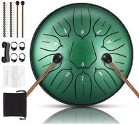 Tambour à langue - 15 cm - 11 notes de ré majeur en acier - Avec livre de musique - Baguettes de tambour - Tambour en acier - Instrument de percussion pour débutant - Pour la méditation et le yoga