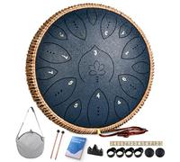 Tambour à langue en acier 33 cm 15 notes, tambour à main pour adultes 432 Hz, instrument de musique Handpan en do majeur avec livre de chansons, maillets et sac de transport, bleu marine