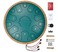 VEVOR Tambour à langue en acier, 356 mm, 15 notes, tambour de pluie pour jardin extérieur, do majeur, instrument de percussion à main, 2 maillets, sac de transport, pour éducation musicale, yoga, vert