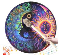 Tambour à main, 10 dans du tambour de chaman avec des bâtons de 1 paire, un instrument motif soleil et lune guérisseur buffle chamanique pour la musique spirituelle, réflexion méditation