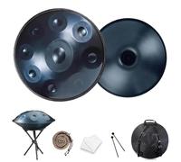Tambour À Main 22 Pouces Handpan en Acier Ré Mineur - Handpan avec 432Hz et 440Hz, Hand pan en Ré Mineur 9/10/12 Notes, Steel Drum avec Sac Souple, Maillets et Support(bleu,432HZ/12Note)