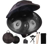 Tambour à Main 56 cm 9 Notes 10 Notes Tambour Handpan Tonalité Ré Mineur 432 Hz for Sound Healing, Meditation With Soft Bag, 2 Hammers, Stand(noir,432HZ/9Note)