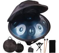 Tambour à Main 56 cm 9 Notes 10 Notes Tambour Handpan Tonalité Ré Mineur 432 Hz for Sound Healing, Meditation With Soft Bag, 2 Hammers, Stand(Blue,432HZ/12Note)