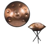 Tambour À Main 56cm 9/10/12 Notes Handpan Tonalité Ré Mineur 432Hz 440Hz, Instrument Handpan Ensemble de Tambour À Main, Steel Tongue Drum avec TréPied, Sac Souple, Baguettes(Gold,440HZ/12Note)