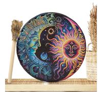 Tambour à main chamanique - Tambour indien, tambour à main chamanique en cuir PU fait à la main | Outils chaman ronds à grand ton, marteau en bois Vintage inclus, accessoires de musique spirituelle po