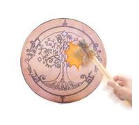 Tambour à main chamanique - Tambour rituel fait à la main avec cadre en bois, instrument de percussion en cuir naturel | Outil de sonore de méditation, raquette rythmique cérémonielle pour la