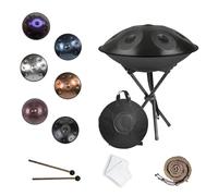 Tambour à Main en Acier de 22 Pouces 432/440 Hz 9/10/12 Notes Tambour Handpan Avec Sac à Main Souple 2 Maillets Support Handpan Drum en Acier for Sound Healing Meditation(Noir,432HZ/9Note)