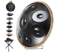 Tambour À Main en Acier de 22 Pouces, Instrument À Tambour Handpan, 9/10/12 Notes 440Hz 432Hz Percussion Harmonique pour La Guérison Du Son, La Méditation Personnelle(Noir,440 Hz/12 notes)