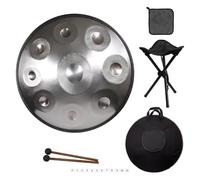 Tambour À Main En Acier De 22 Pouces, Instrument de tambour handpan avec sac de Transport et Suppor, 9/10/12 notes 440hz Handpan Steel Drum pour guérison sonore(Silver,12 Notes)