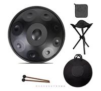 Tambour À Main En Acier De 22 Pouces, Instrument de tambour handpan avec sac de Transport et Suppor, 9/10/12 notes 440hz Handpan Steel Drum pour guérison sonore(Black,10 Notes)