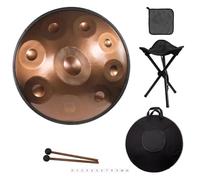 Tambour À Main En Acier De 22 Pouces, Instrument de tambour handpan avec sac de Transport et Suppor, 9/10/12 notes 440hz Handpan Steel Drum pour guérison sonore(Gold,12 Notes)