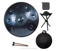 Tambour À Main En Acier De 22 Pouces, Instrument de tambour handpan avec sac de Transport et Suppor, 9/10/12 notes 440hz Handpan Steel Drum pour guérison sonore(Blue,9 Notes)