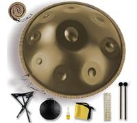 Tambour À Main en Acier de 56cm, Instrument À Tambour Handpan Drum Instrument 9 10 Notes 432Hz 440 Hz D mineur Hand pan Music, Handpan Adulte pour Débutants la guérison du son(Gold,432HZ/10Note)