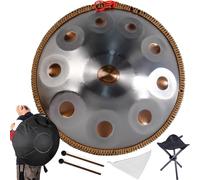 Tambour à Main en Acier en Ré Mineur 9/10/12 Tons 432/440Hz Tambour Handpan Drum Percussion Harmonique avec Sac à Dos et Trépied et Mailloches pour Guérison du Son(440HZ/10Note)