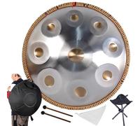 Tambour à Main en Acier en Ré Mineur 9/10/12 Tons 432/440Hz Tambour Handpan Drum Percussion Harmonique avec Sac à Dos et Trépied et Mailloches pour Guérison du Son(432HZ/9Note)