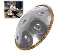 Tambour À Main En Acier Handpan pour Adultes 9/10/12 Notes instrument à tambour handpan en ré mineur, avec maillets 432Hz instrument de percussion pour débutants(Argent,10 Notes)