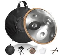 Tambour à Main en Acier pour Adultes, 22 pouces Handpan 9/10/12 Notes, 432Hz/440Hz Instrument de Percussion en Ré Mineur, Handpan pour la Méditation et la Guérison Sonore(Argent,432HZ/9Note)
