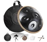 Tambour à Main en Acier pour Adultes, 22 pouces Handpan 9/10/12 Notes, 432Hz/440Hz Instrument de Percussion en Ré Mineur, Handpan pour la Méditation et la Guérison Sonore(Noir,432HZ/9Note)