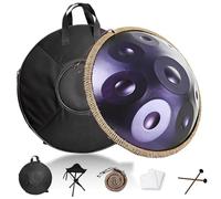 Tambour à Main en Acier pour Adultes, 22 pouces Handpan 9/10/12 Notes, 432Hz/440Hz Instrument de Percussion en Ré Mineur, Handpan pour la Méditation et la Guérison Sonore(Deep Purple,432HZ/12Note)