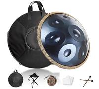 Tambour à Main en Acier pour Adultes, 22 pouces Handpan 9/10/12 Notes, 432Hz/440Hz Instrument de Percussion en Ré Mineur, Handpan pour la Méditation et la Guérison Sonore(bleu,432HZ/10Note)