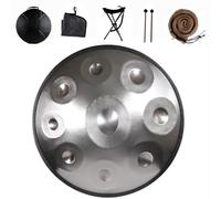 Tambour à main Handpan Drum 440Hz en Ré Mineur 56cm Steel Pan Drum 9/10/12 Notes Instruments de Percussion en Métal pour Méditation Yoga Thérapie par Le Son(Argent,12 Notes)