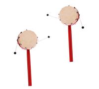 Tambour à Secouer pour Bébé 2pcs en Bois, Poignée Rouge