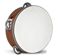 Tambour avec grelots, instrument de percussion de 10 à 25,4 cm pour culte d'église, fête, karaoké, chant et performance (25,4 cm - marron à une seule rangée)